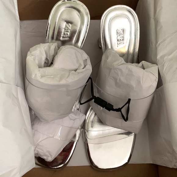 NWT. Zara Vinyl Sandals with Methacrylate Heels - Picture 9 of 11